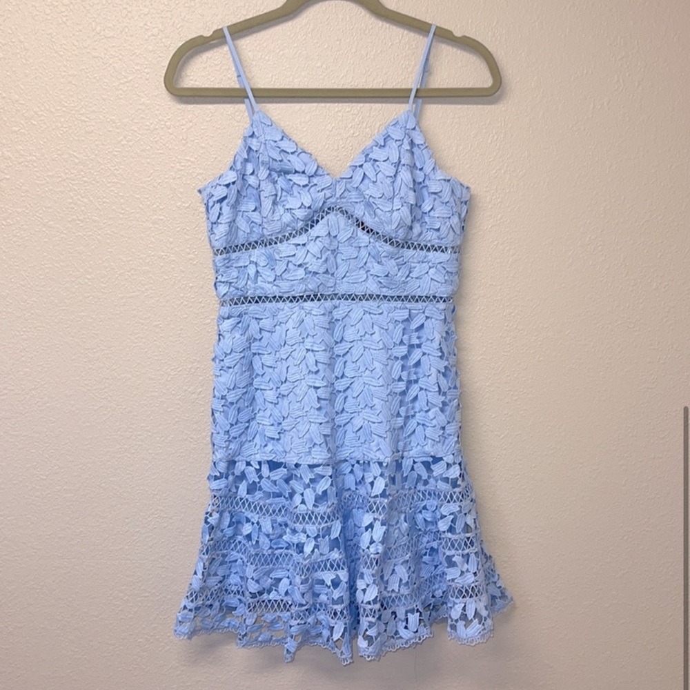 Bardot Agnes Tiered Lace Dress Dusty Blue Size Small